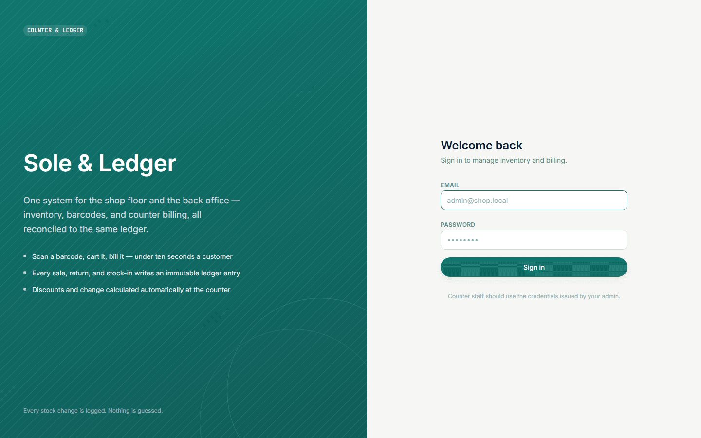 Sole & Ledger sign-in